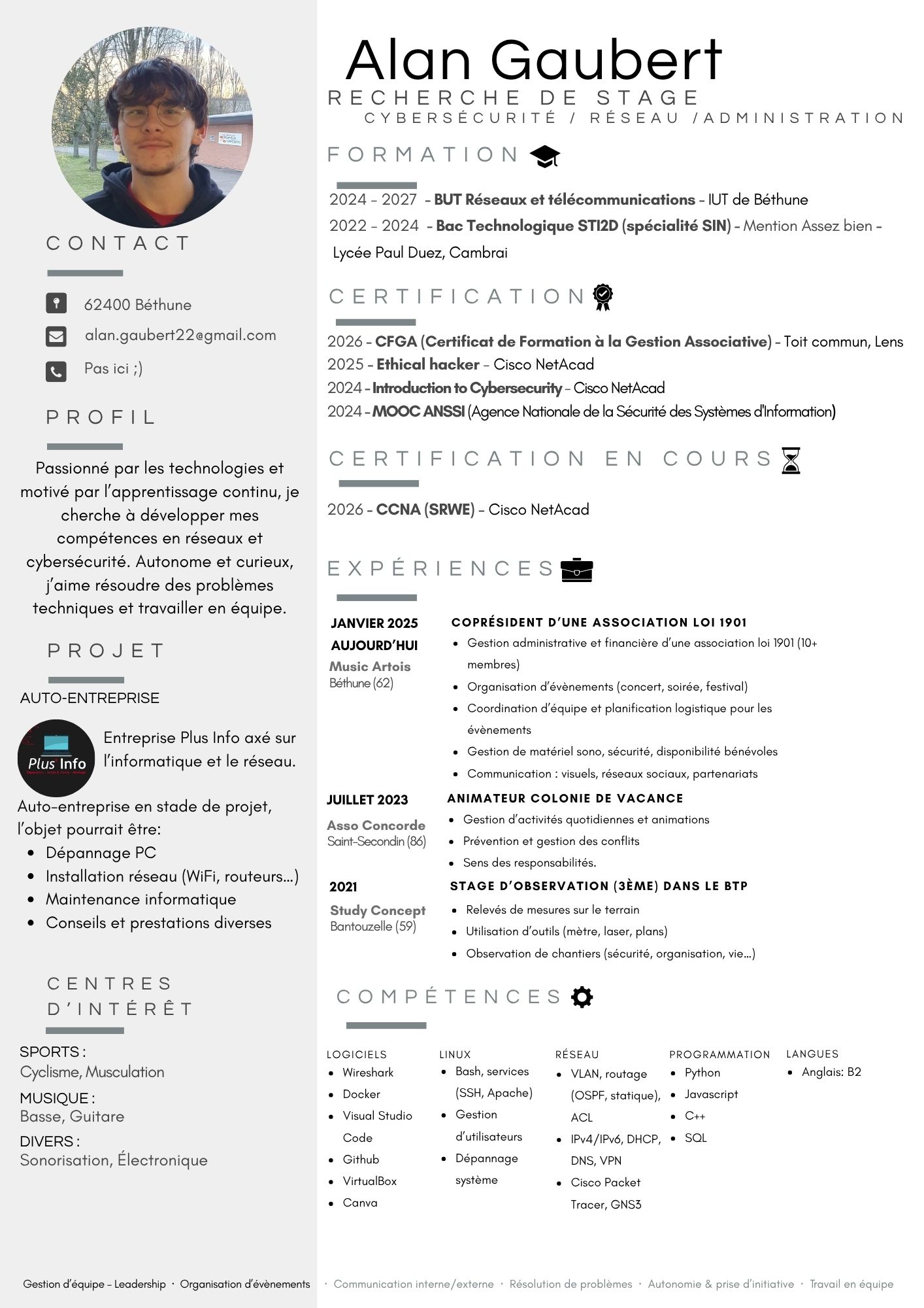 Aperçu du CV d'Alan Gaubert